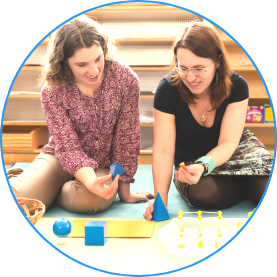 Montessori guides when working with wooden Montessori materials
